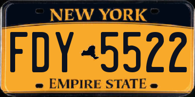 NY license plate FDY5522