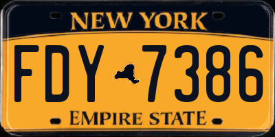 NY license plate FDY7386