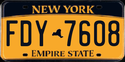 NY license plate FDY7608