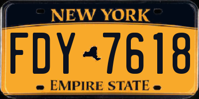 NY license plate FDY7618