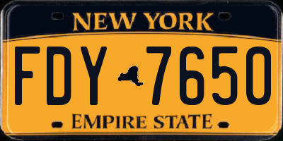 NY license plate FDY7650