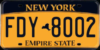 NY license plate FDY8002
