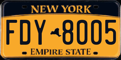 NY license plate FDY8005