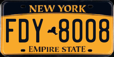 NY license plate FDY8008
