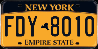 NY license plate FDY8010