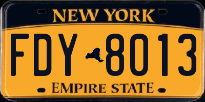 NY license plate FDY8013