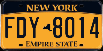 NY license plate FDY8014
