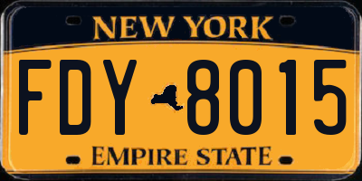 NY license plate FDY8015