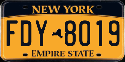 NY license plate FDY8019