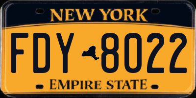 NY license plate FDY8022