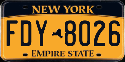 NY license plate FDY8026