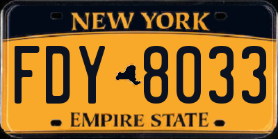 NY license plate FDY8033