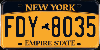 NY license plate FDY8035