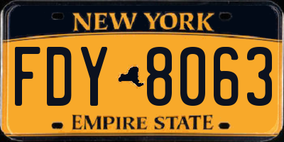NY license plate FDY8063
