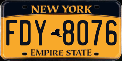 NY license plate FDY8076