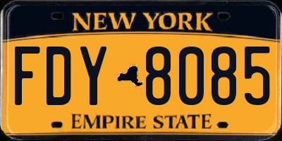 NY license plate FDY8085