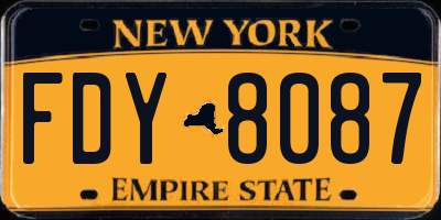 NY license plate FDY8087