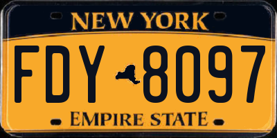 NY license plate FDY8097