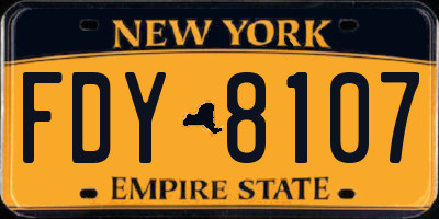 NY license plate FDY8107