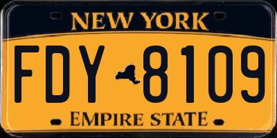 NY license plate FDY8109