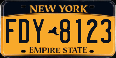 NY license plate FDY8123