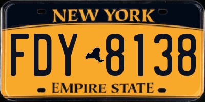 NY license plate FDY8138