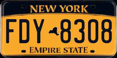 NY license plate FDY8308