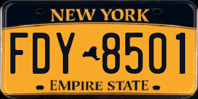 NY license plate FDY8501