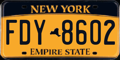 NY license plate FDY8602