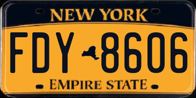 NY license plate FDY8606