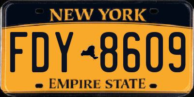 NY license plate FDY8609
