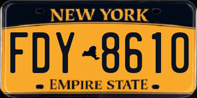 NY license plate FDY8610