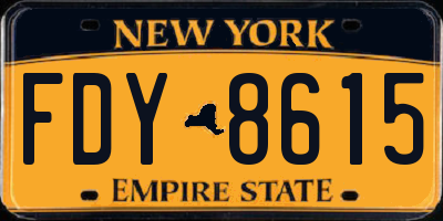 NY license plate FDY8615