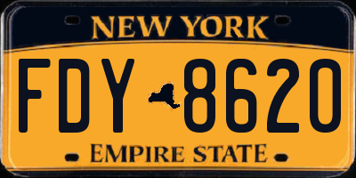 NY license plate FDY8620