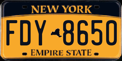 NY license plate FDY8650