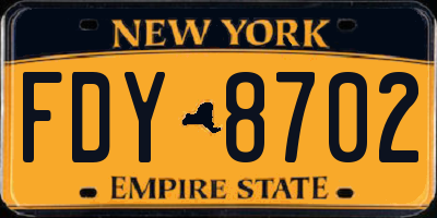 NY license plate FDY8702