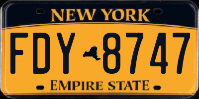 NY license plate FDY8747