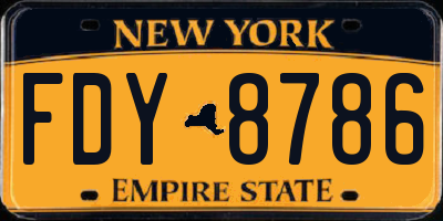 NY license plate FDY8786