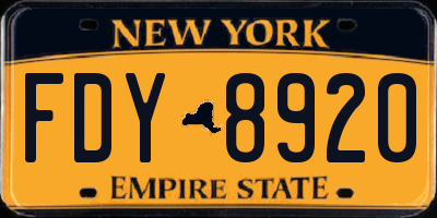 NY license plate FDY8920