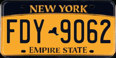 NY license plate FDY9062
