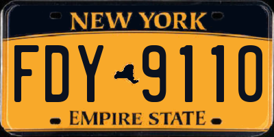 NY license plate FDY9110