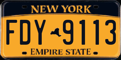 NY license plate FDY9113