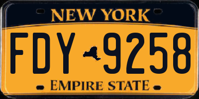 NY license plate FDY9258