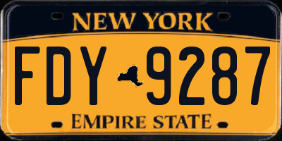 NY license plate FDY9287