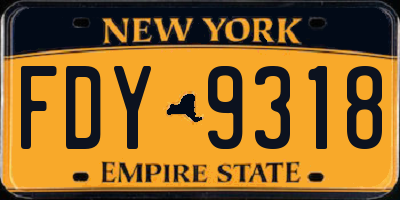 NY license plate FDY9318