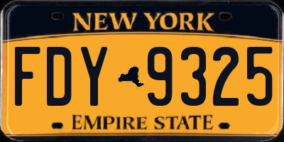 NY license plate FDY9325