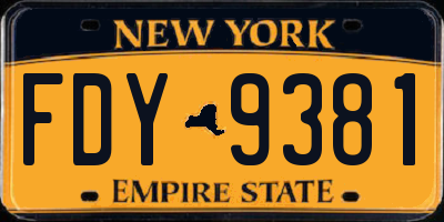 NY license plate FDY9381