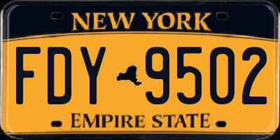 NY license plate FDY9502