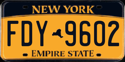 NY license plate FDY9602