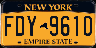 NY license plate FDY9610